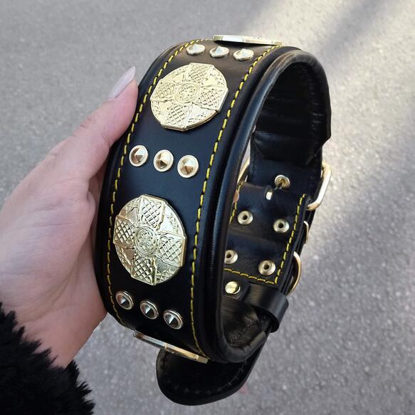 Bestia Maximus Dog Collar - Black and Gold