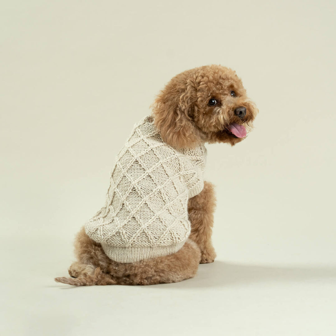 Alqo Wasi Diamond Knit Alpaca Dog Jumper - Natural