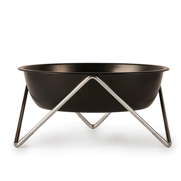 ELEVATED WOOF LUXE BLACK  DOG BOWL WITH CHROME STAND - BENDO