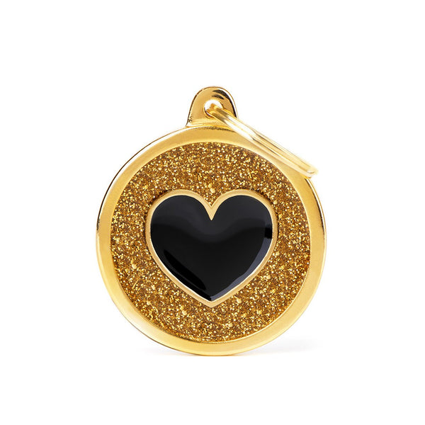 My Family Shine Gold Circle With Black Heart