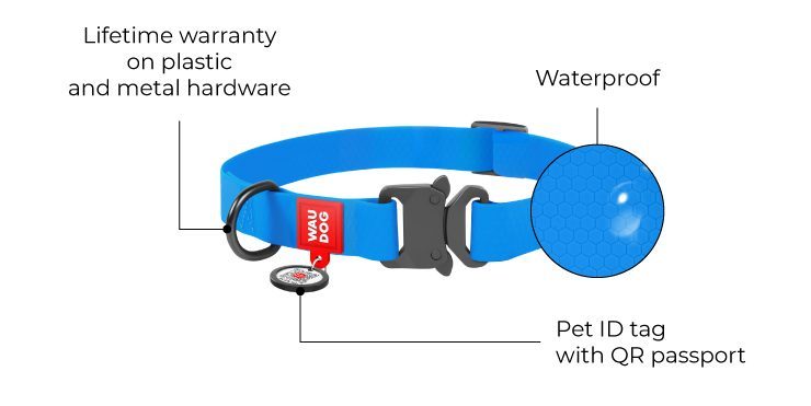 Waudog Waterproof Collar with QR Passport - Blue
