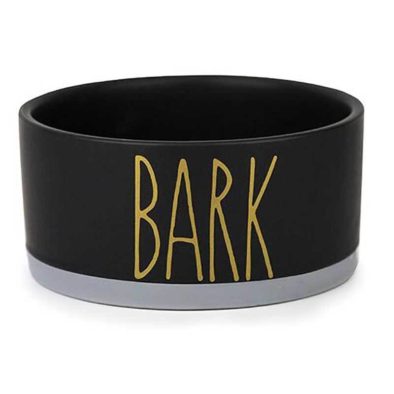 Barkley and Bella BARK Black Ceramic Dog Bowl with Bark and Bone in Gold