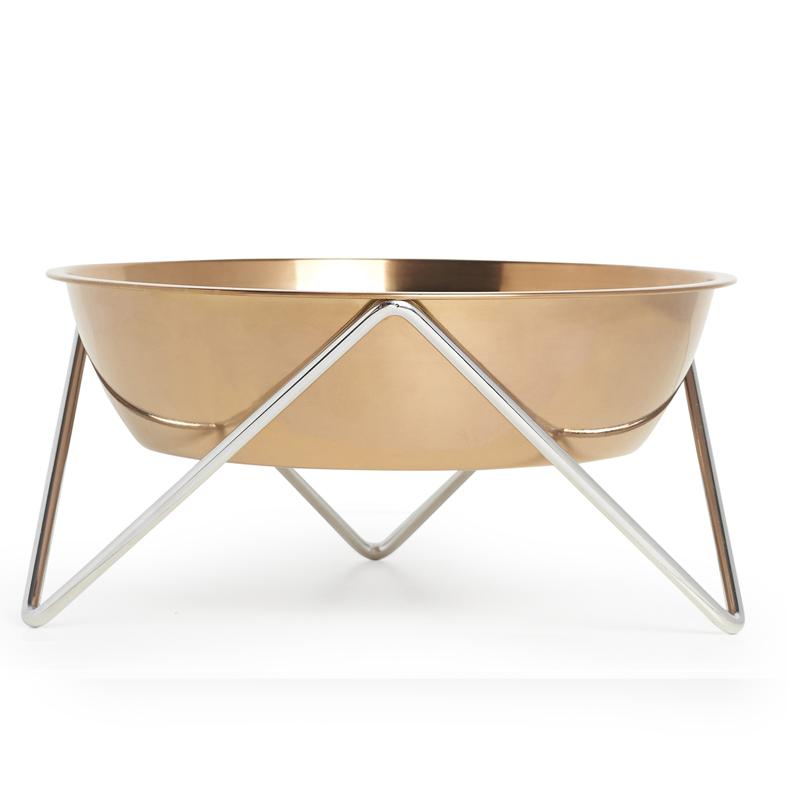 Elevated Woof Luxe Bronze Dog Bowl With Chrome Stand - Bendo