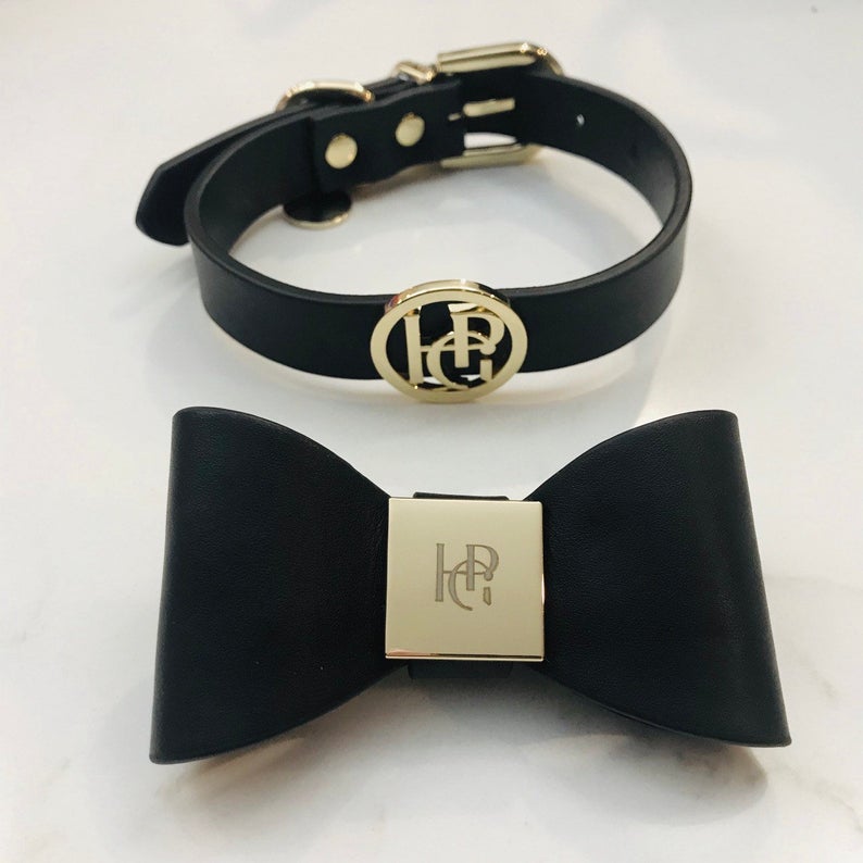 Leather Bow Tie Collar - Black - HGP