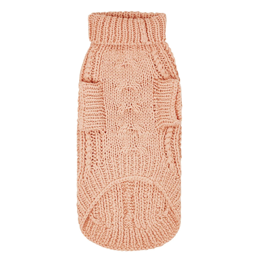 Sebastian Says Merino Wool Cable Knit Dog Sweater Blush