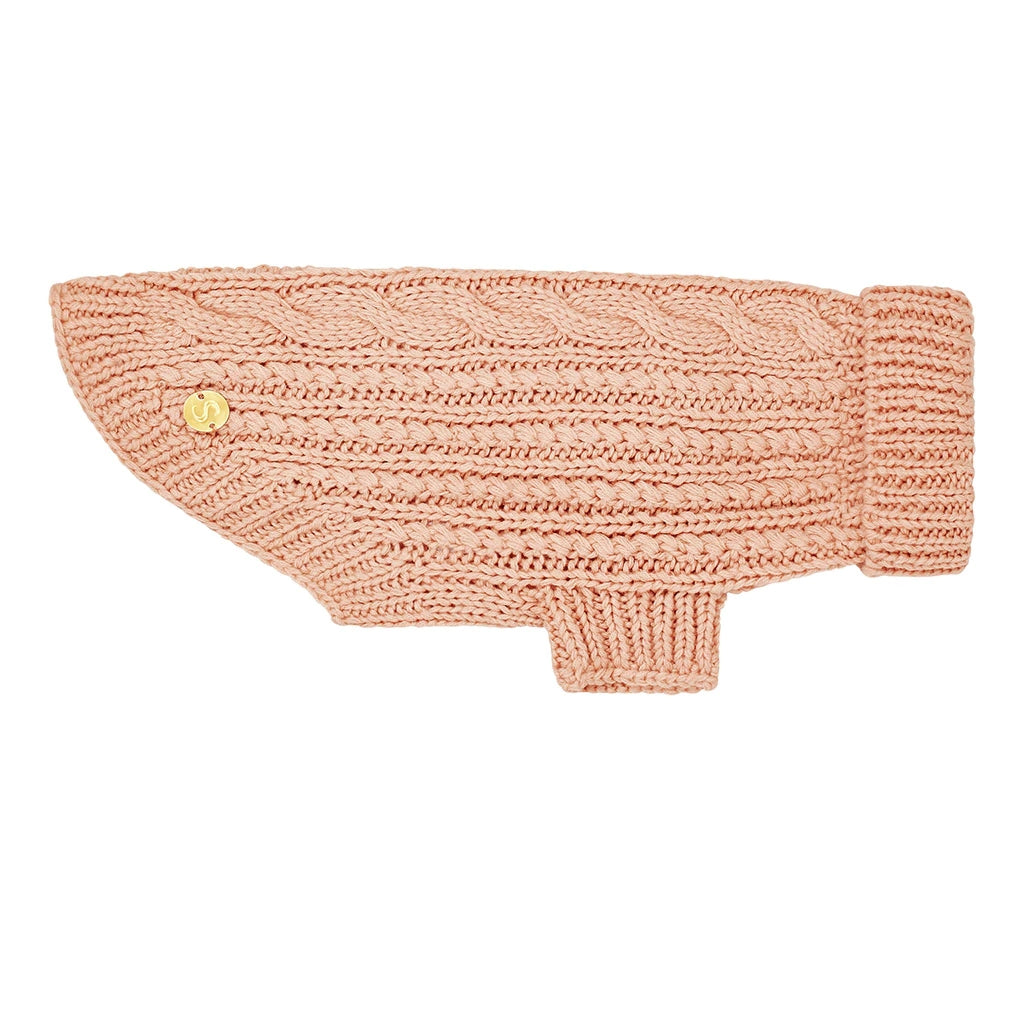 Sebastian Says Merino Wool Cable Knit Dog Sweater Blush