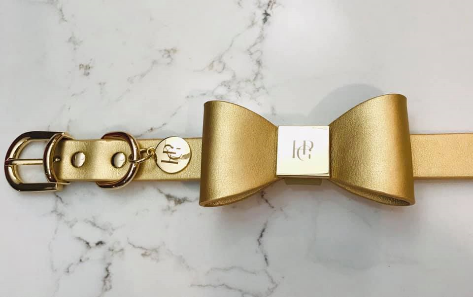 Leather Bow Tie Collar - Champagne - HGP