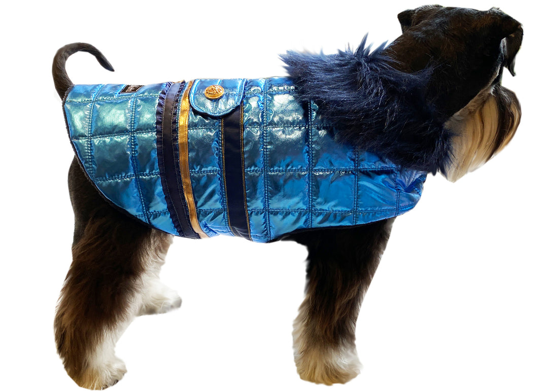 Dog Coat - The Ritz Collection Metallic Blue - Lux Pets