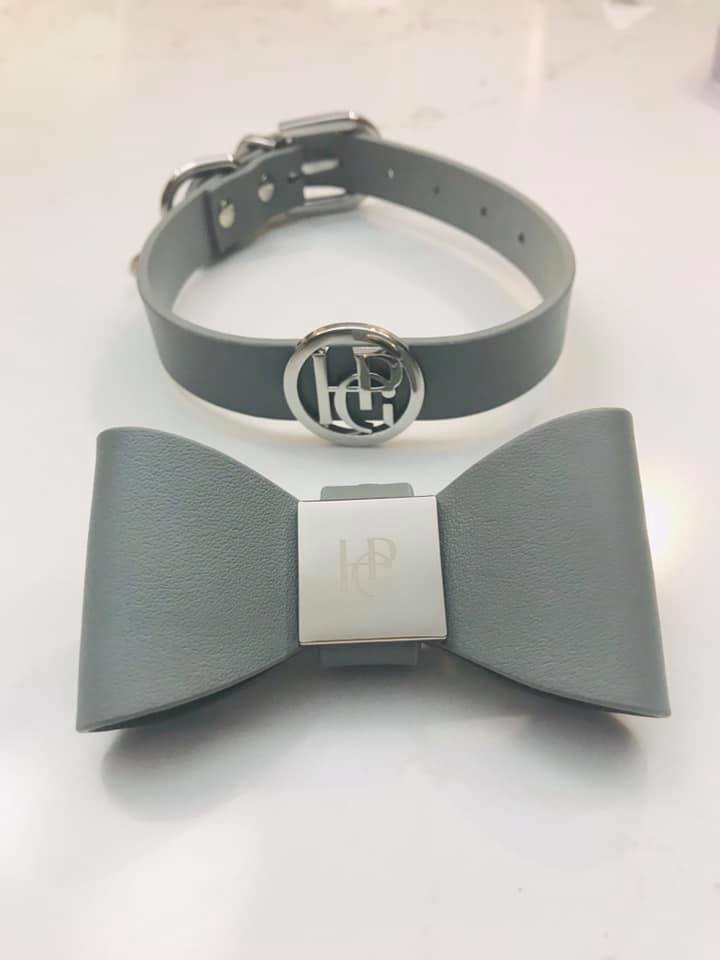 Leather Bow Tie Collar - Misty - HGP