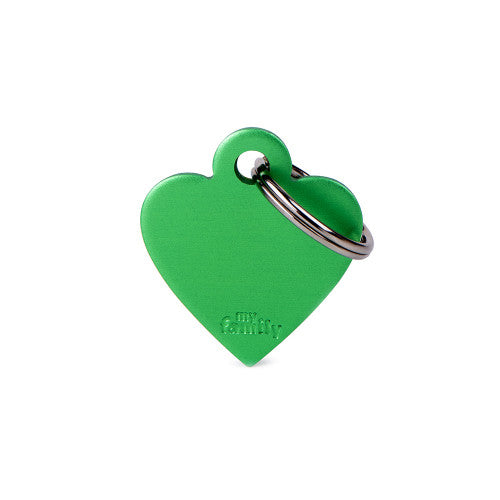 My Family Small Aluminium Green Heart Pet ID