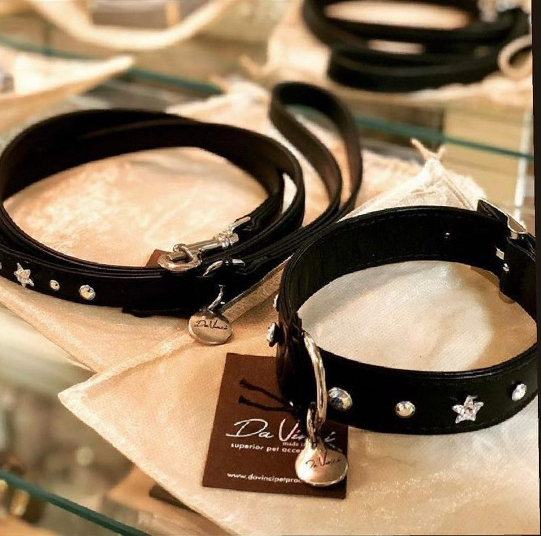 Da Vinci Leather Dog Collar The Caterina - Black, Grey and  Bordeaux