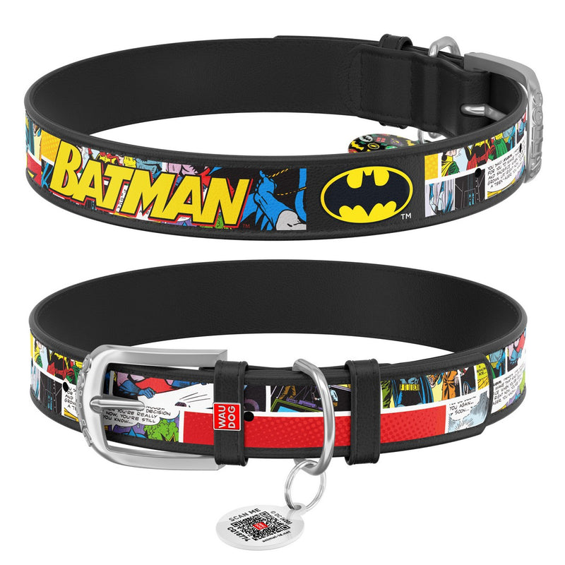 WauDog DC Comic Batman Leather Collar and free Smart ID Tag