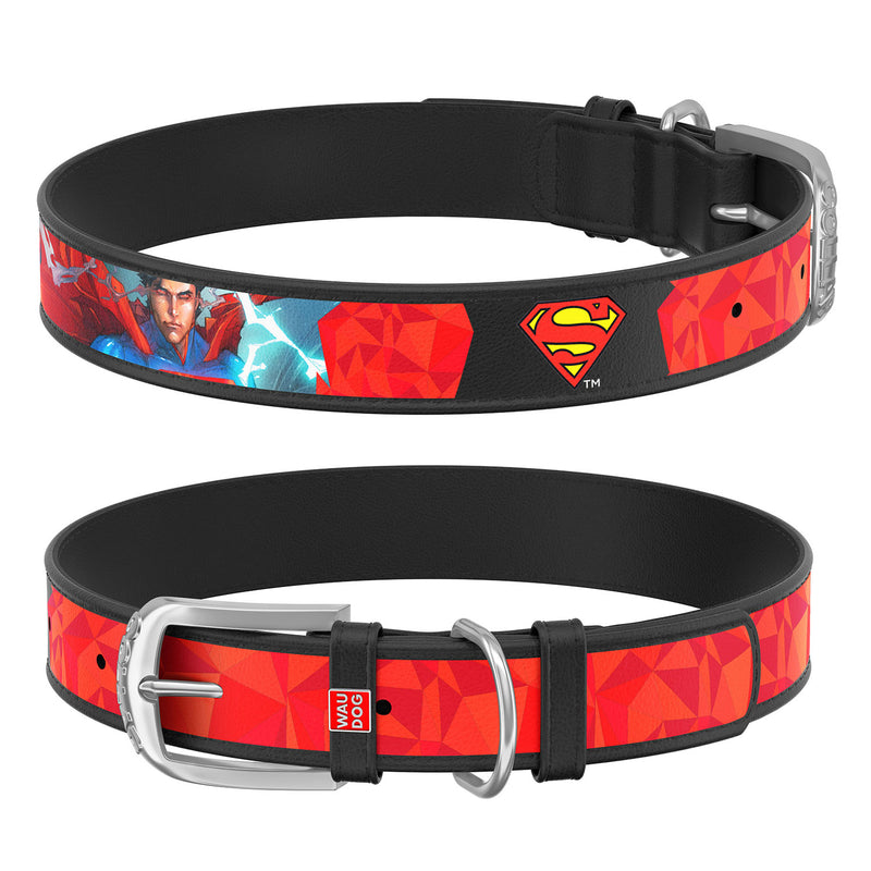 WauDog DC Comic Superman Leather Collar and free Smart ID Tag