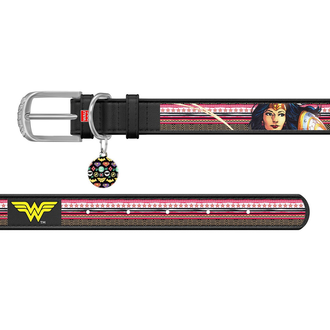 WauDog DC Comic Wonder Woman Leather Collar and free Smart ID Tag