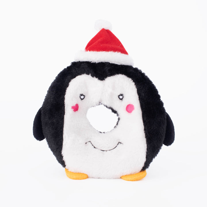 Zippy Paws Christmas Holiday Donutz Buddies Squeaker Dog Toy Penquin