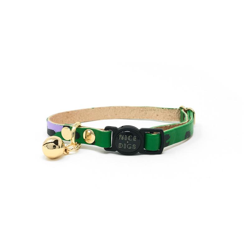 Animal Leather Cat Collar - Green - Nice Digs