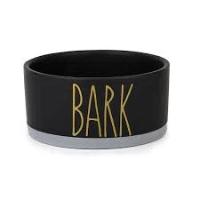 Barkley and Bella BARK Black Ceramic Dog Bowl with Bark and Bone in Gold