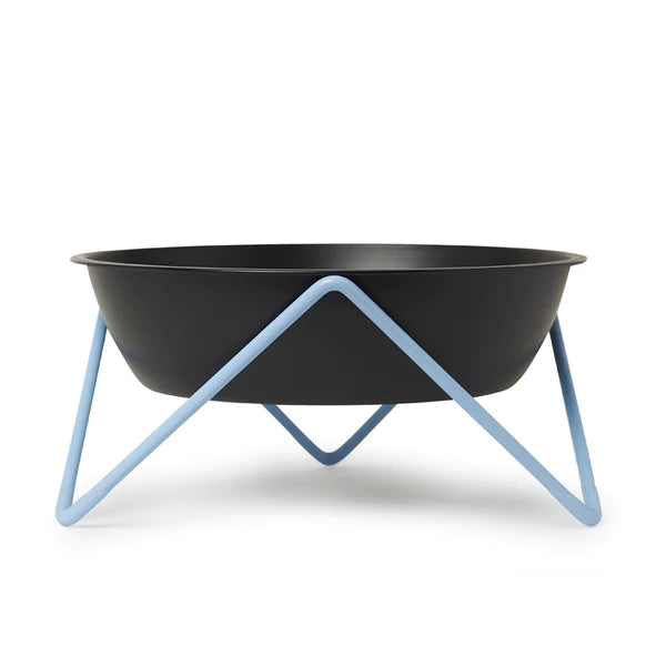 ELEVATED WOOF LUXE "POP" BLACK DOG BOWL WITH CASHMERE BLUE STAND - BENDO