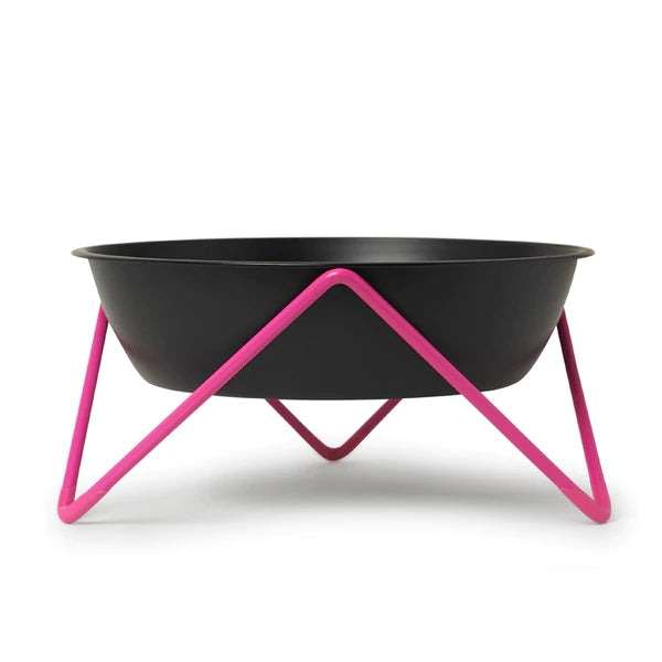 ELEVATED WOOF LUXE "POP" BLACK DOG BOWL WITH PINK STAND - BENDO