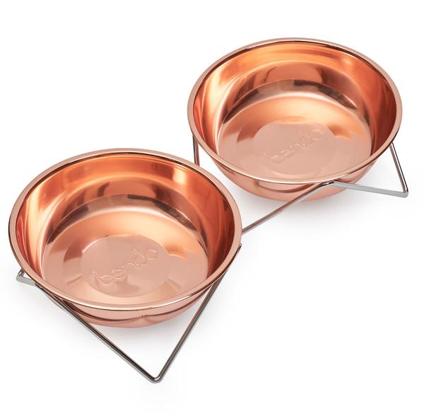 Elevated Woof Woof Double Copper Bowl with Chrome Stand - Bendo