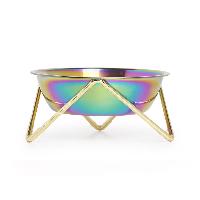Elevated Meow Luxe Iridescent Cat Bowl With Gold Stand - Bendo