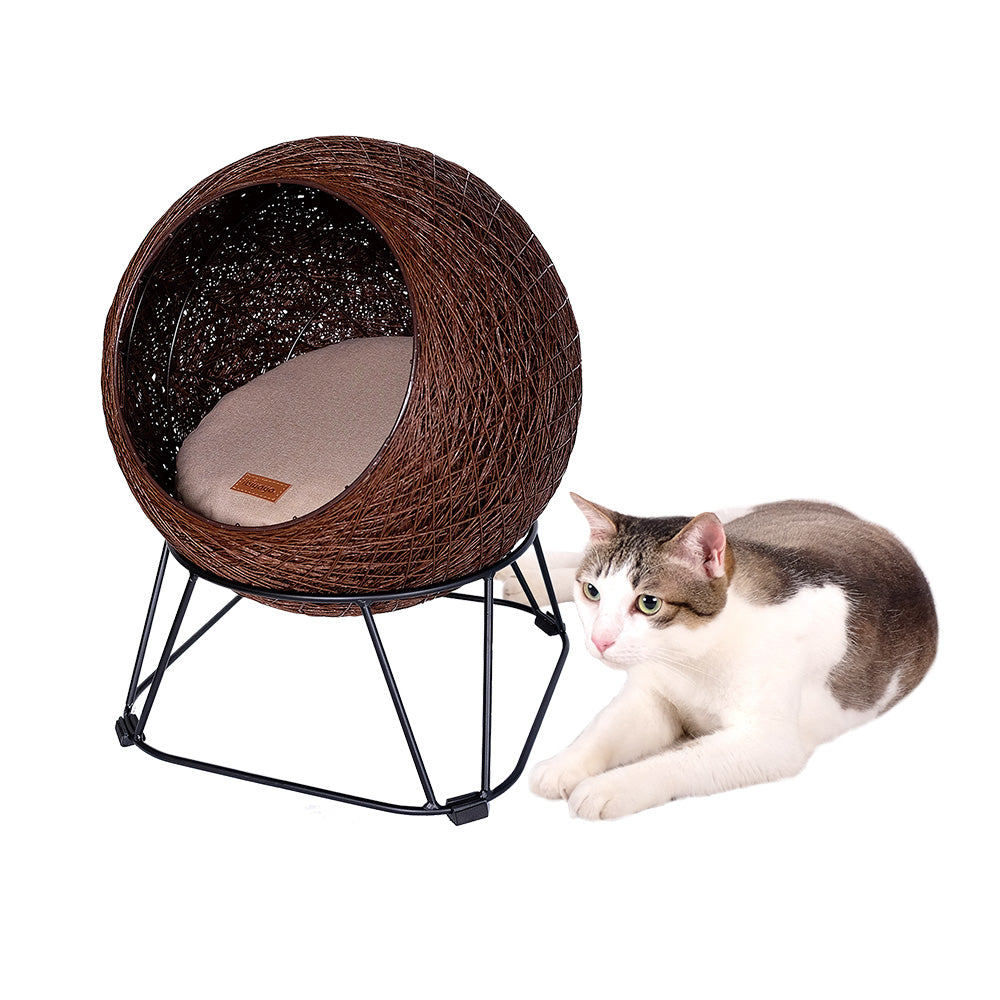 IBIYAYA ZENTANGLE CAT/SMALL DOG CAVE POD, WOVEN BED - BROWN