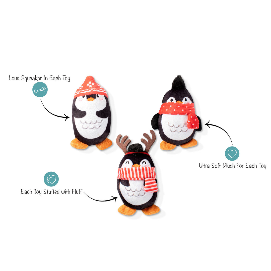 Fringe Studio Christmas Minis Penguins 3-Piece Plush Dog Toy Set