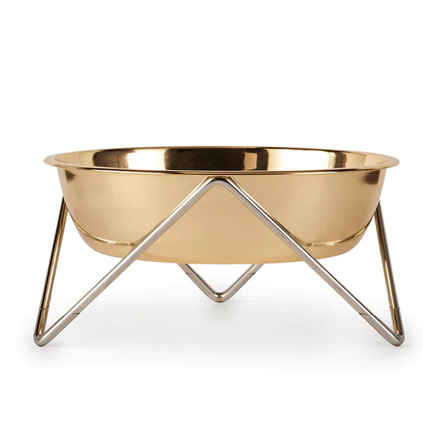 Elevated Woof Luxe Gold Dog Bowl With Chrome Stand - Bendo