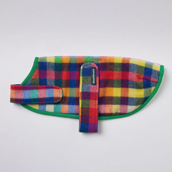 Dog Coat Pure Marino Wool Grevellia Check with Green Trim