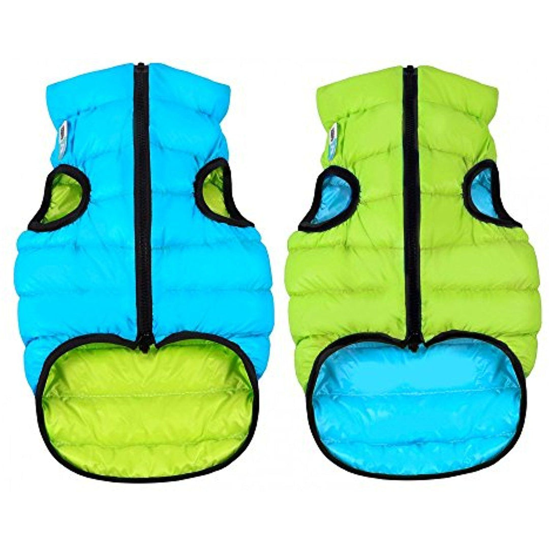 REVERSABLE AIRY VEST DOG JACKET - LIME AND BLUE/CORAL AND GREY