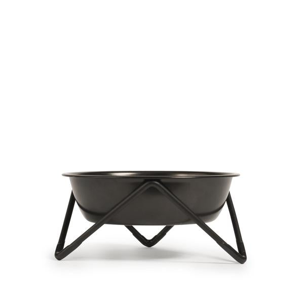 ELEVATED MEOW LUXE BLACK ON BLACK CAT BOWL WITH BLACK STAND - BENDO