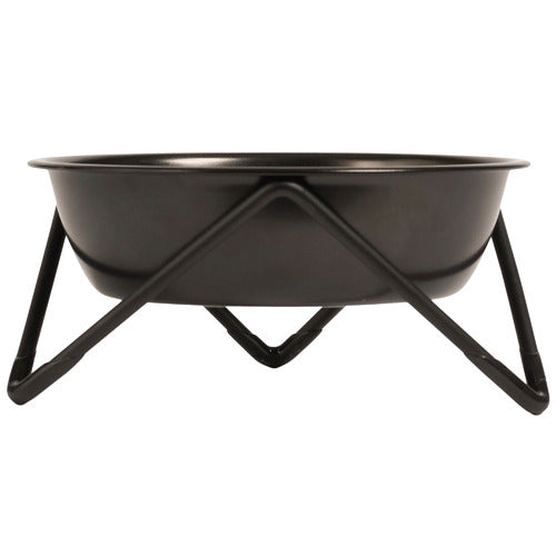 ELEVATED MEOW LUXE BLACK ON BLACK CAT BOWL WITH BLACK STAND - BENDO