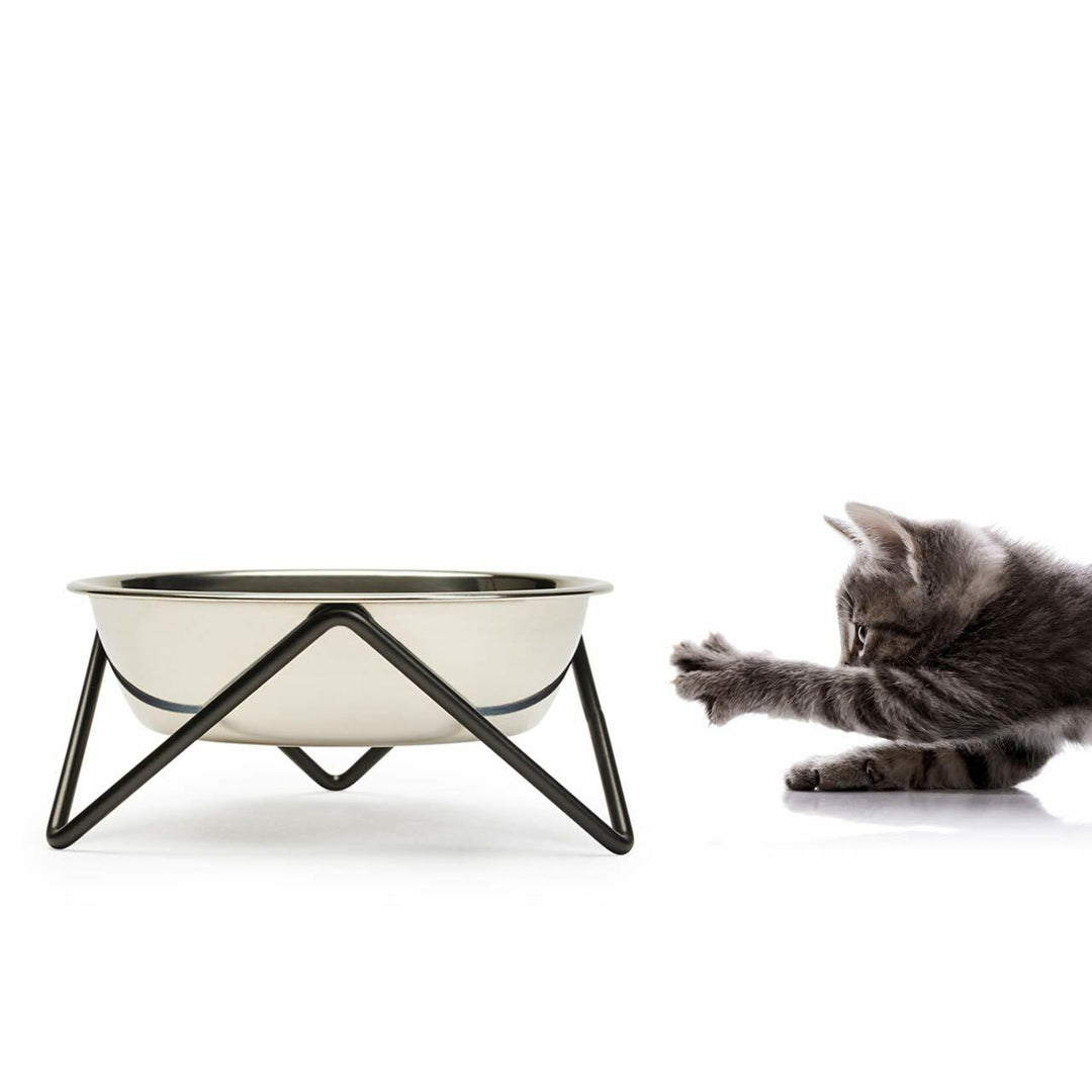 ELEVATED MEOW LUXE STAINLESS STEEL CAT BOWL WITH BLACK STAND - BENDO