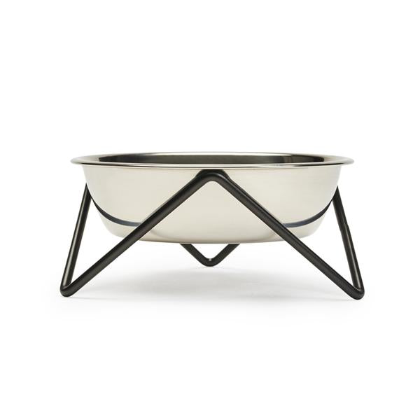 ELEVATED MEOW LUXE STAINLESS STEEL CAT BOWL WITH BLACK STAND - BENDO