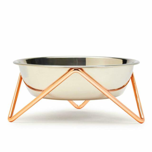 ELEVATED MEOW LUXE STAINLESS STEEL CAT BOWL WITH COPPER STAND - BENDO