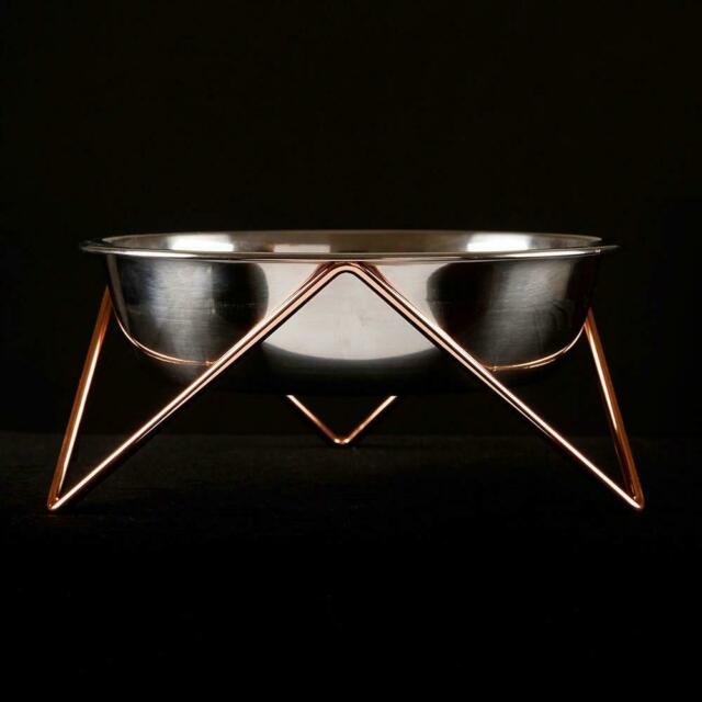 ELEVATED MEOW LUXE STAINLESS STEEL CAT BOWL WITH COPPER STAND - BENDO