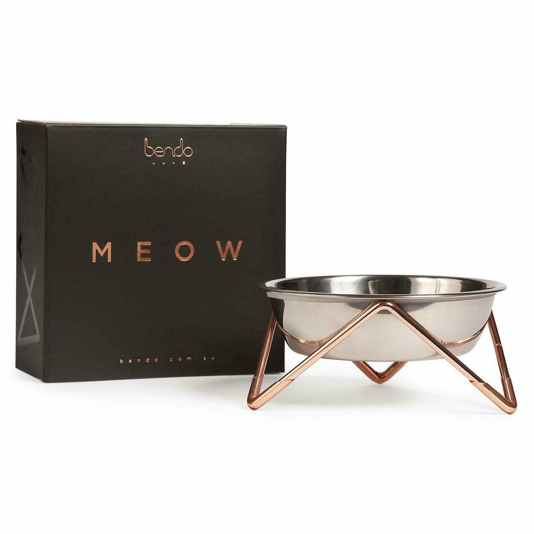 ELEVATED MEOW LUXE STAINLESS STEEL CAT BOWL WITH COPPER STAND - BENDO