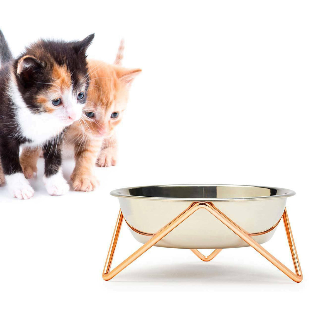 ELEVATED MEOW LUXE STAINLESS STEEL CAT BOWL WITH COPPER STAND - BENDO