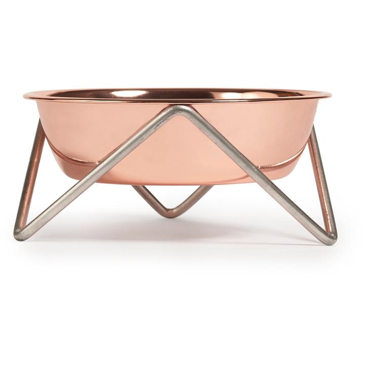 ELEVATED MEOW LUXE COPPER CAT BOWL WITH CHROME STAND - BENDO