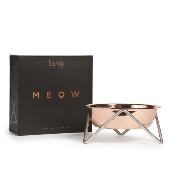 ELEVATED MEOW LUXE COPPER CAT BOWL WITH CHROME STAND - BENDO
