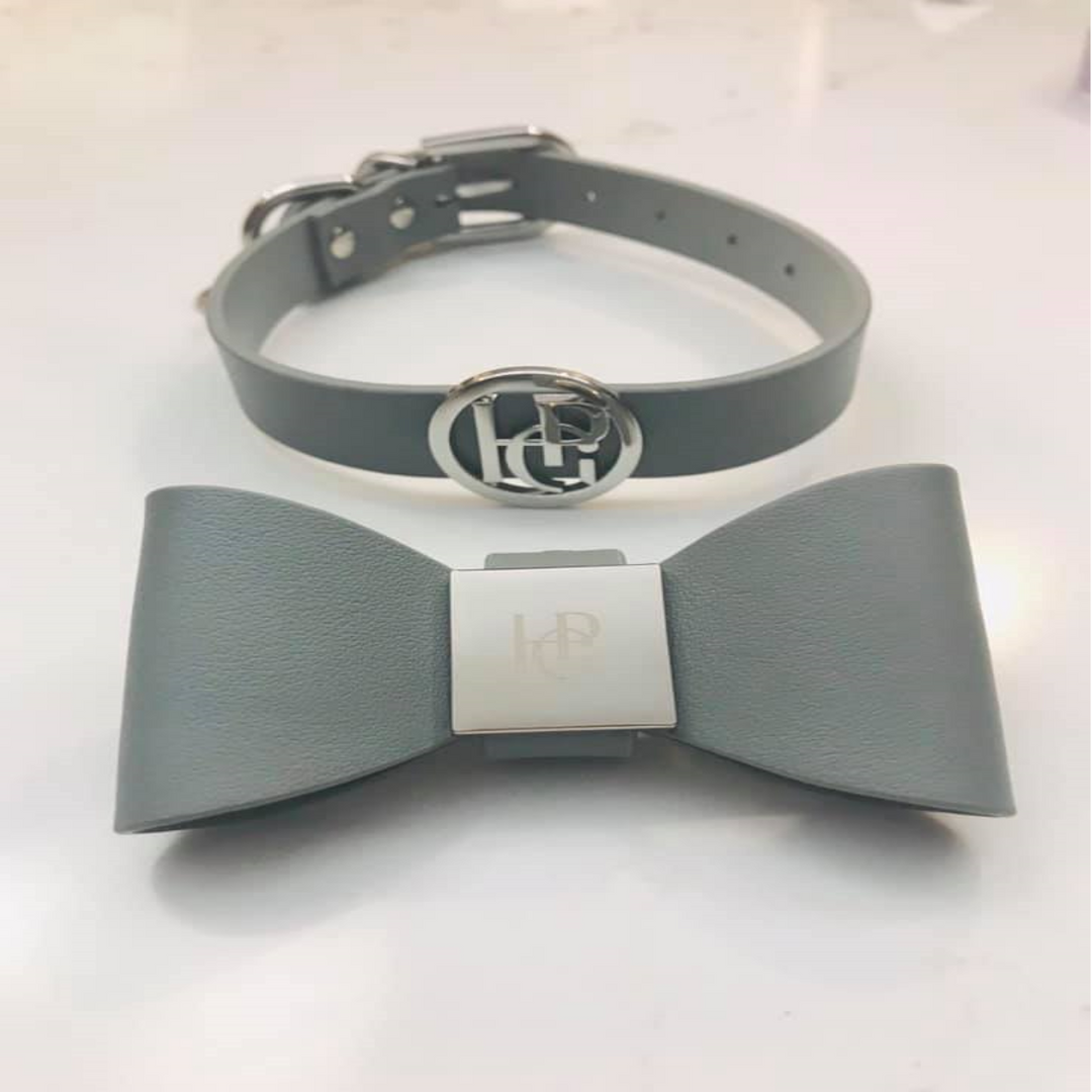 Leather Bow Tie Collar - Misty - HGP
