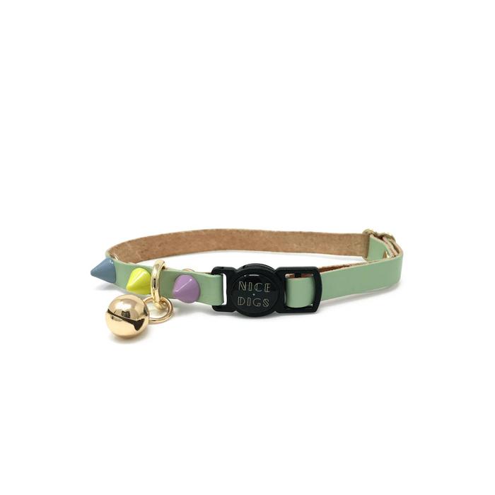 Spike Leather Cat Collar - Sorbet Pistachio - Nice Digs