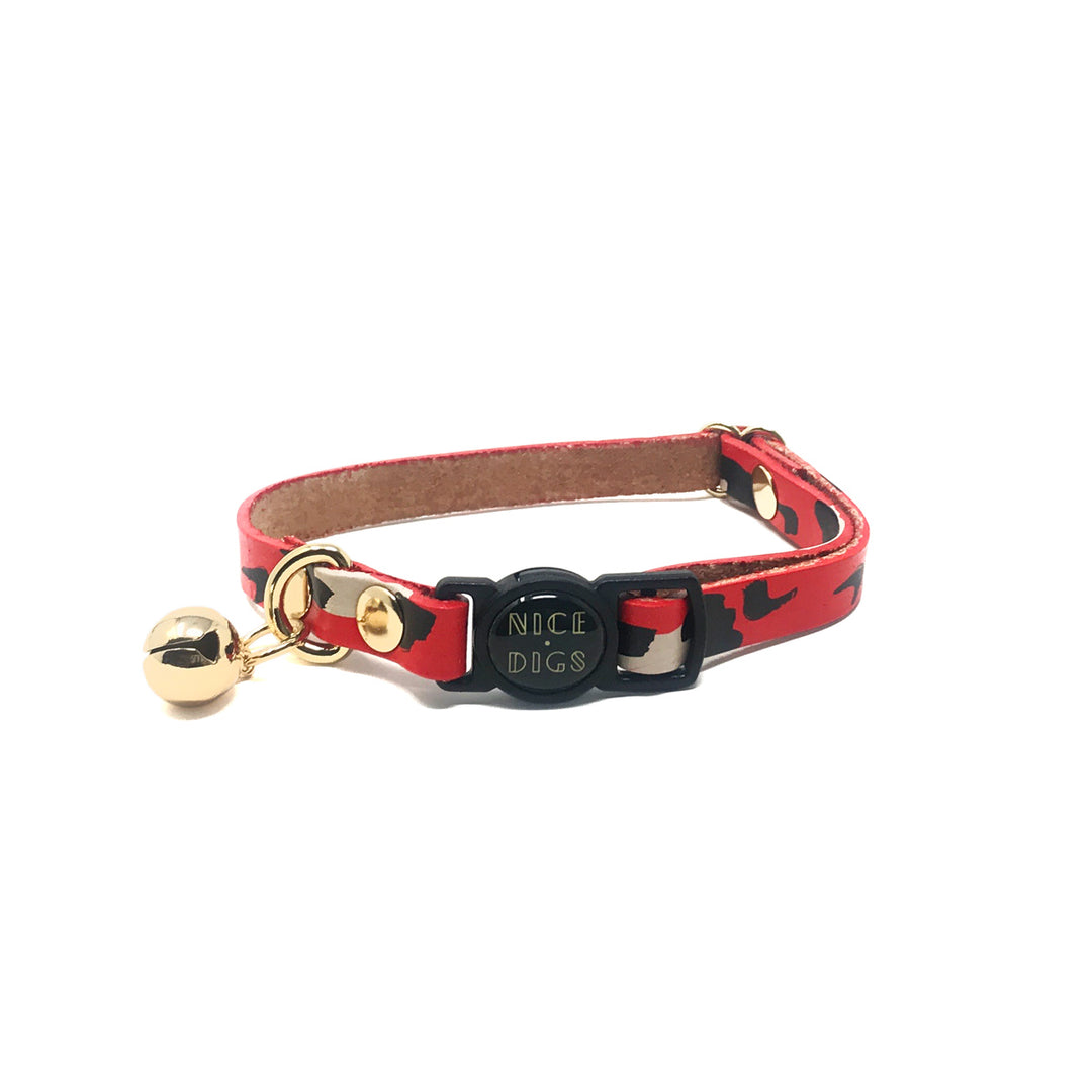 Nice Digs Animal Leather Cat Collar Red Lux Pets