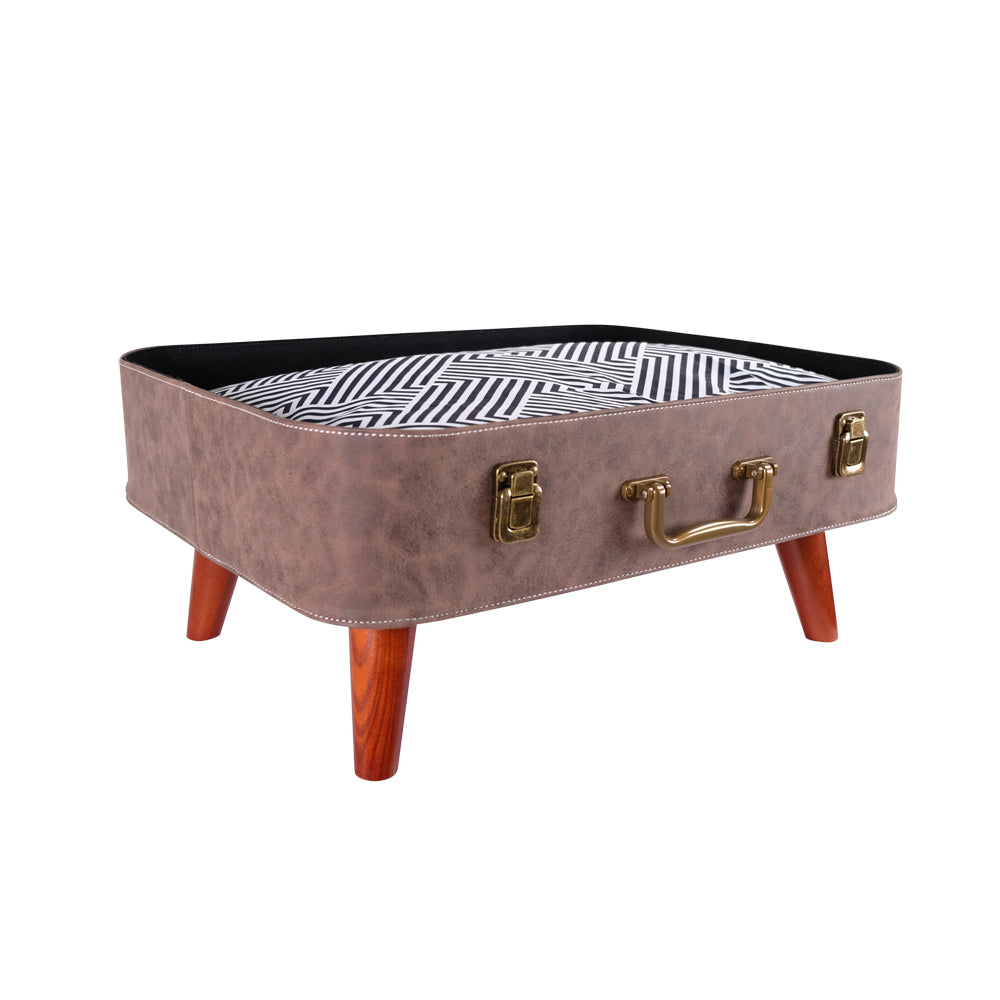 IBIYAYA VINTAGE RETRO SUITCASE PET BED - BROWN