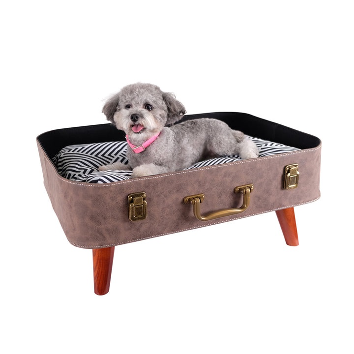 IBIYAYA VINTAGE RETRO SUITCASE PET BED - BROWN