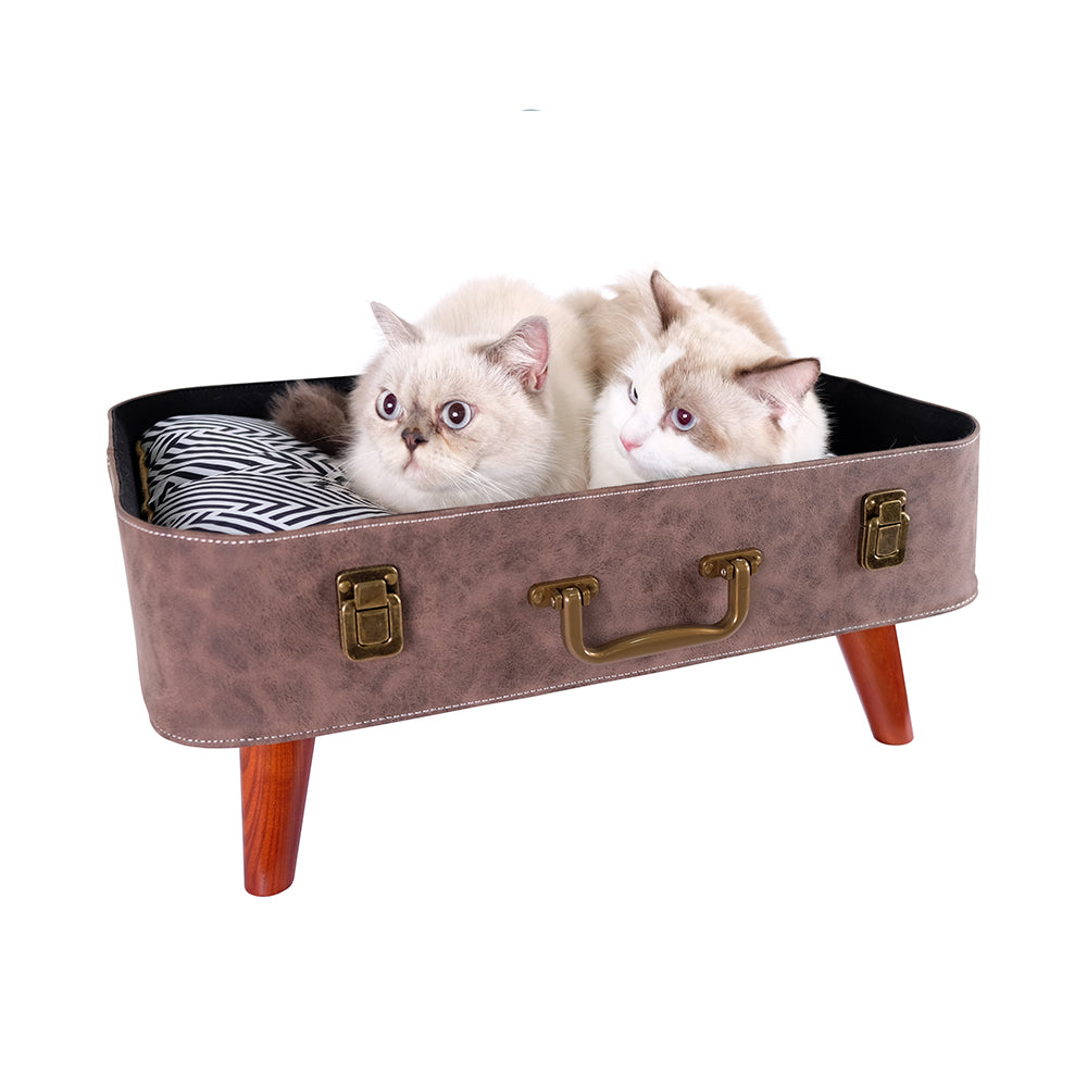 IBIYAYA VINTAGE RETRO SUITCASE PET BED - BROWN