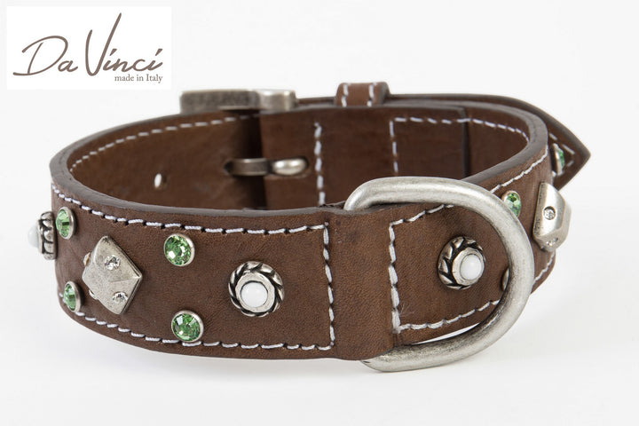 Maddalena Leather Dog Collar Brown