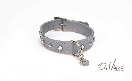 Da Vinci Leather Dog Collar The Caterina - Black, Grey and  Bordeaux