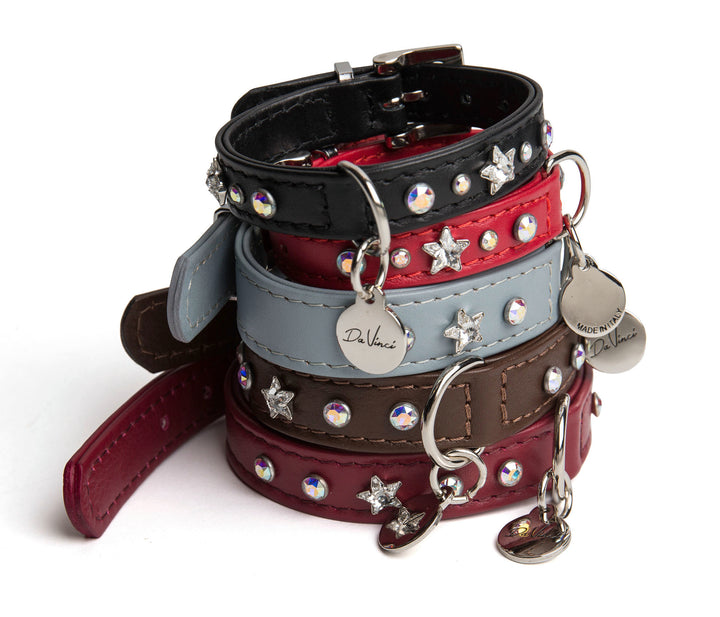 Da Vinci Leather Dog Collar The Caterina - Black, Grey and  Bordeaux