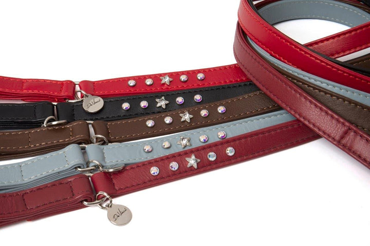 Da Vinci Leather Dog Leash The Caterina - Black, Grey and Bordeaux